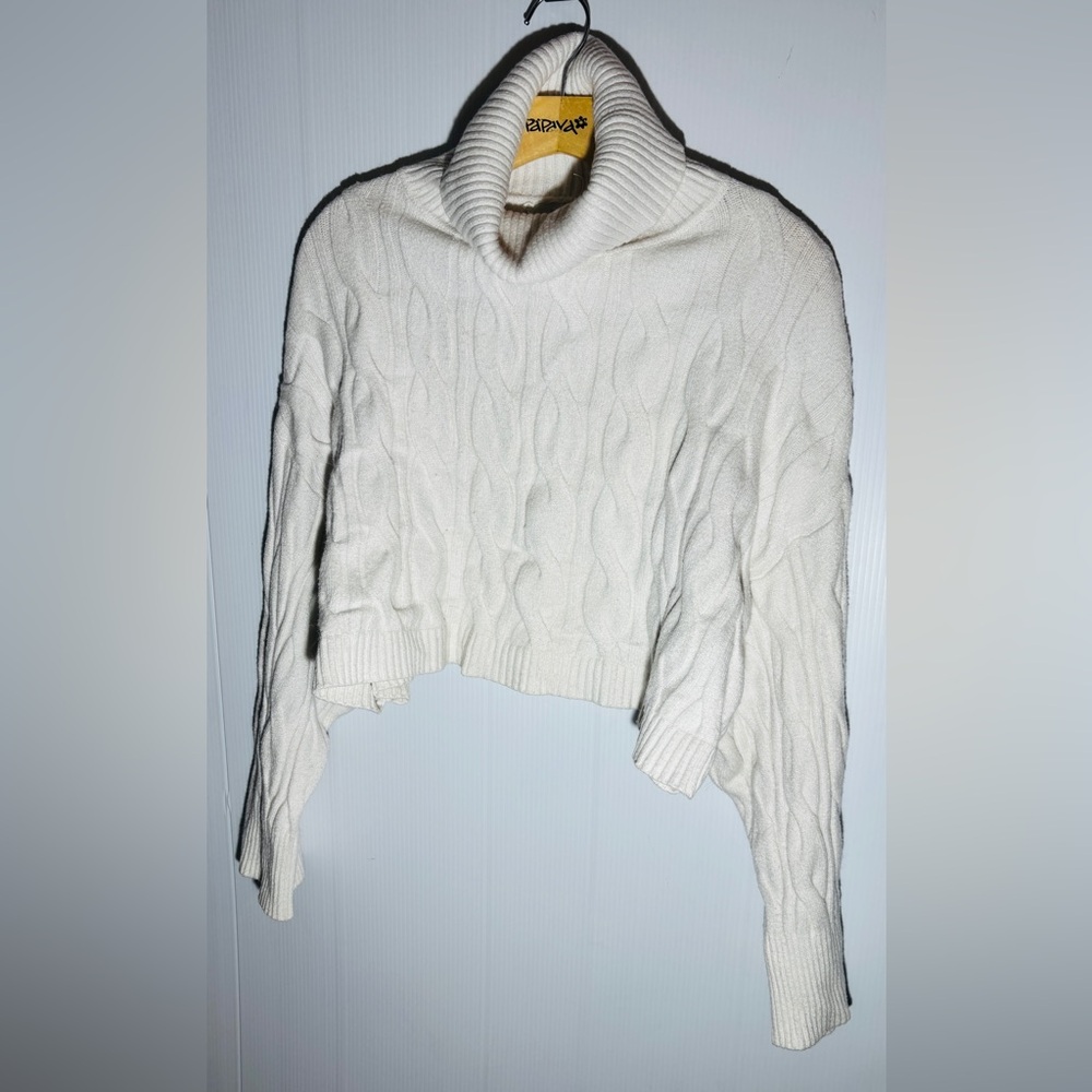 Cream Cable Knit Turtleneck crop top Sweater